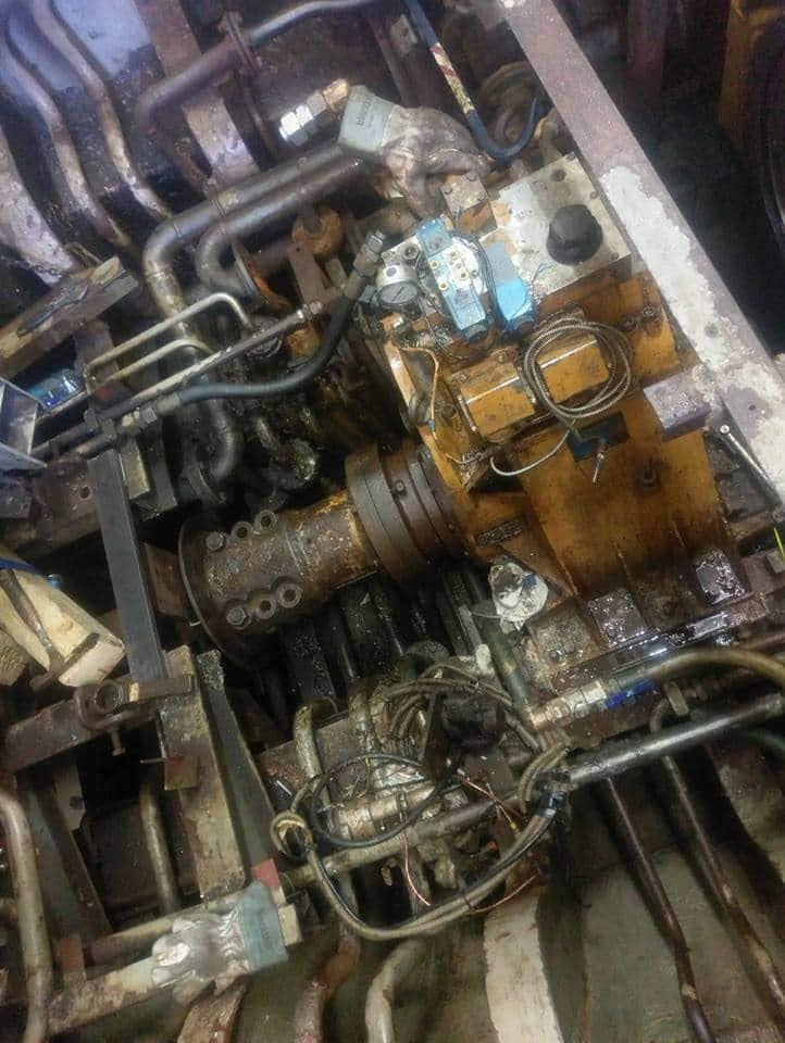 Failed gearbox being removed.