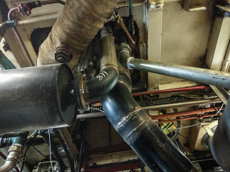 New exhaust exiting the engine room.
