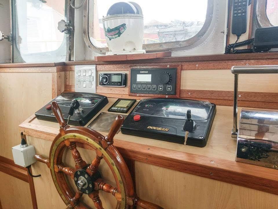 Wheelhouse console with Doosan engine panels installed.