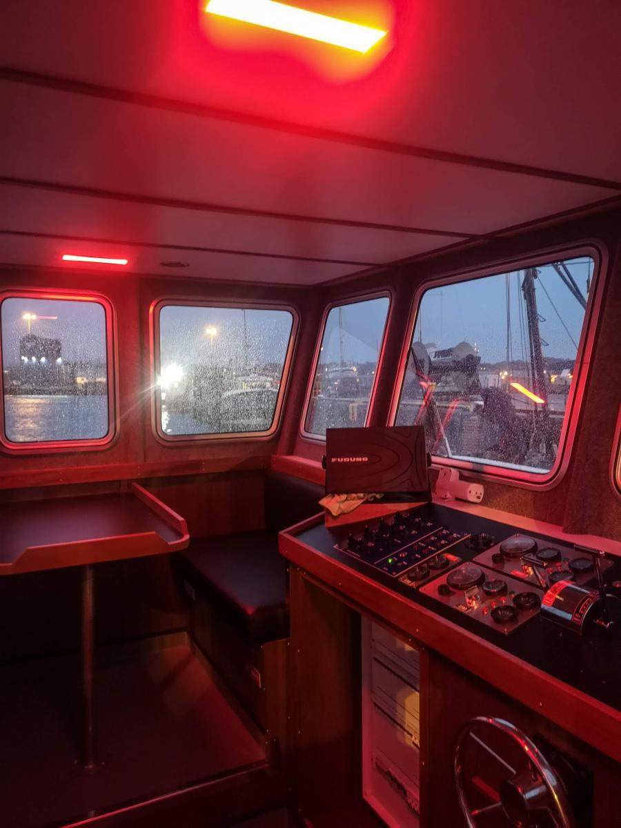 Wheelhouse red trauma lighting for night time operations.